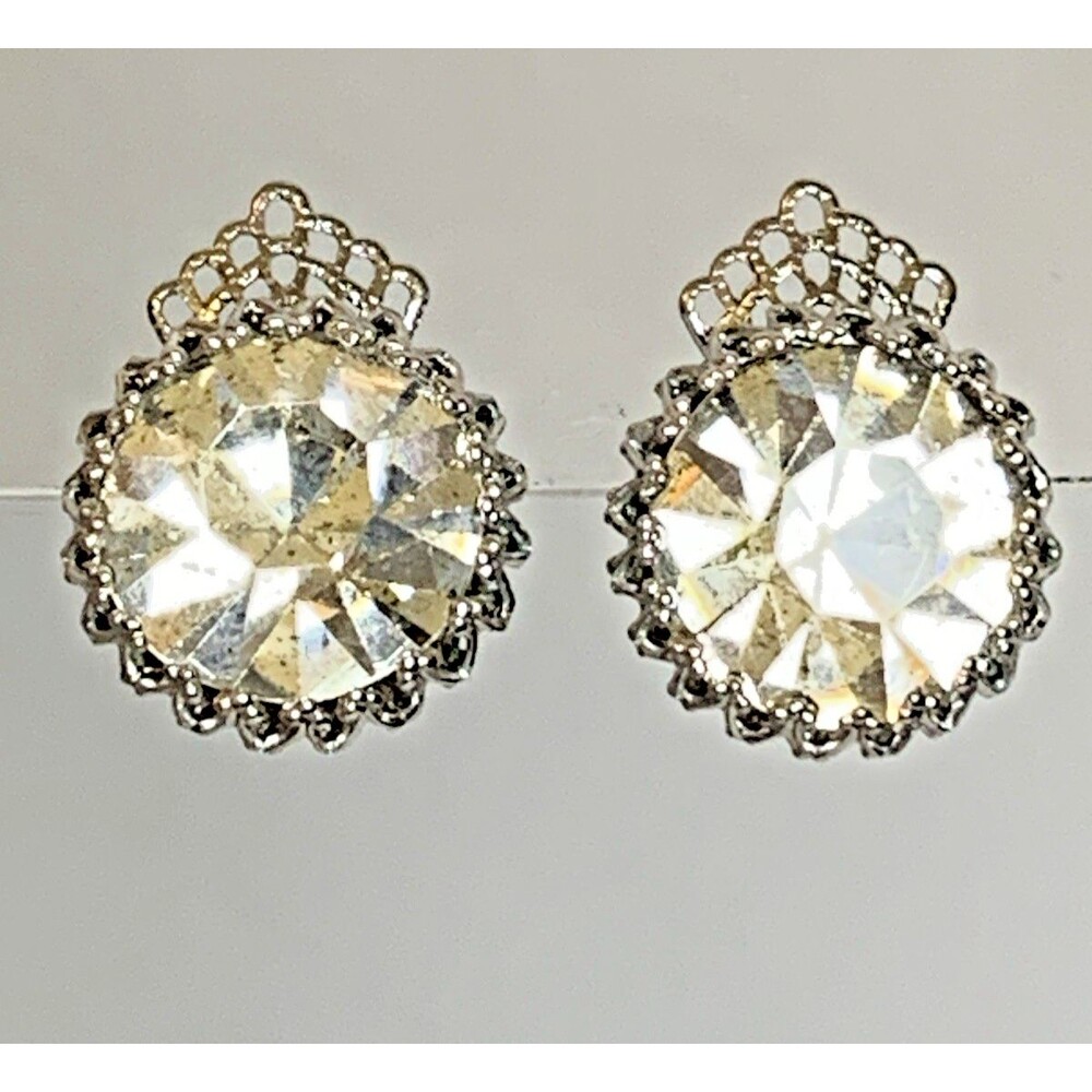 Vintage Lewis Segal Crystal Clip-On Earrings Silver Tone Bridal Glam